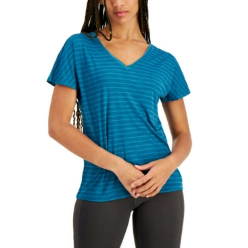 ID Ideology Women's Tee Short Sleeve Shadow-Stripe T-Shirt Dark Blue S, NWT $20